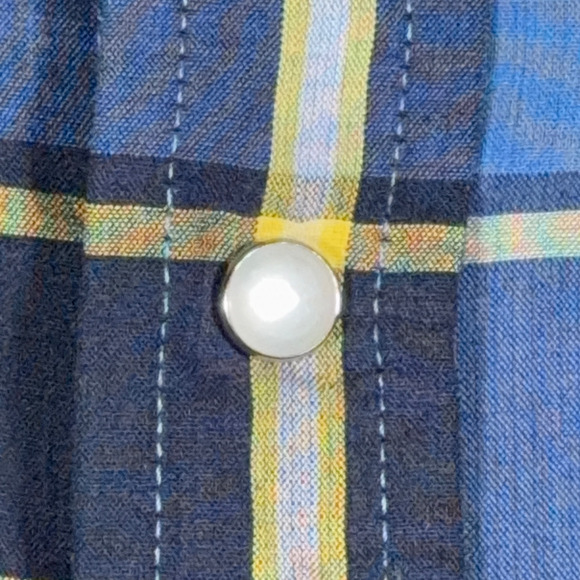 Vintage Ely Cattleman Western Shirt Adult LARGE Blue Yellow Plaid Pearl Snap 90s - Picture 6 of 8